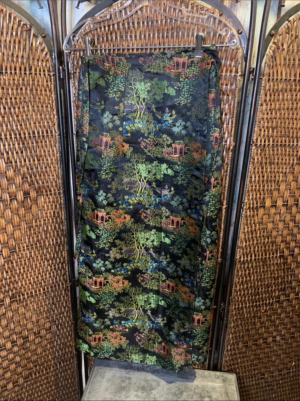 Vintage Silky Print Fabric Wrap Skirt